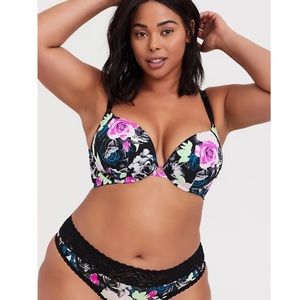 Torrid BLACK FLORAL 360° BACK SMOOTHING™ LIGHTLY LINED PLUNGE BRA